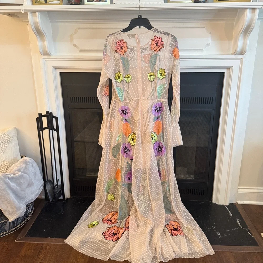 ASOS Sheer Long Sleeve Dress with Floral Embroidery - Picture 9 of 9